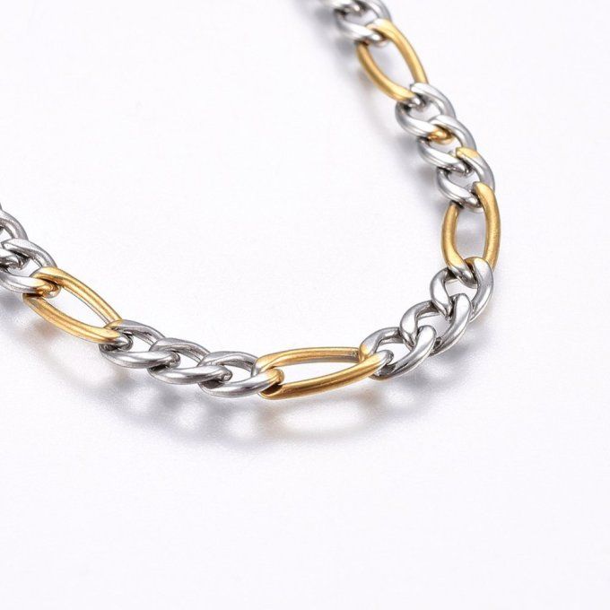 Bracelet maille figaro bi-couleur