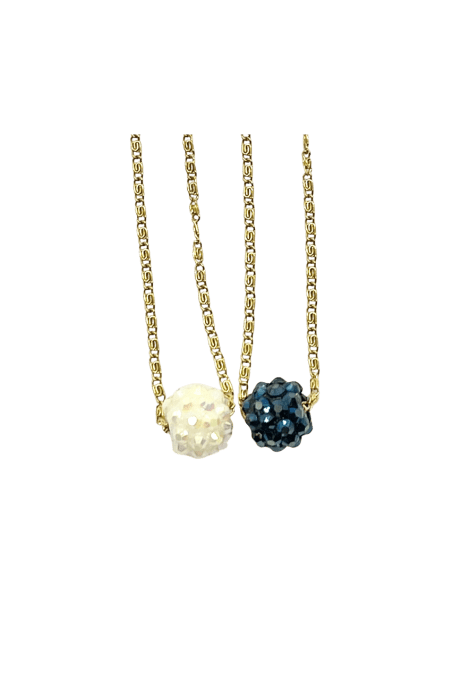 collier acier inoxydable plaqué doré et perle de résine strass AB