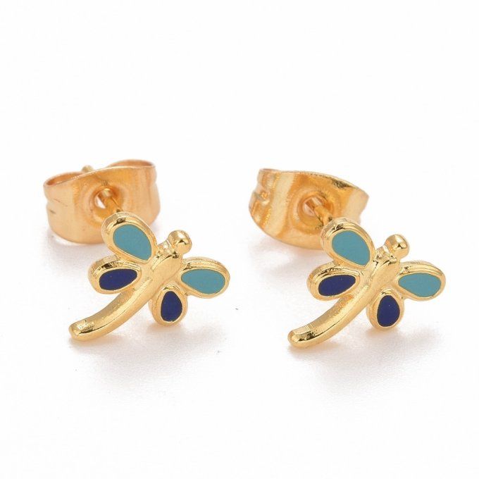 Boucles d'oreilles en acier émaillé libellule