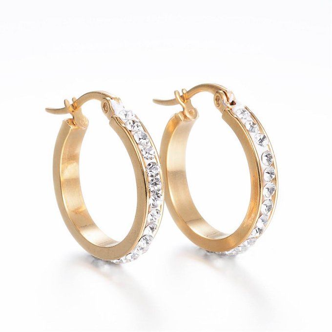 Créoles avec strass en acier