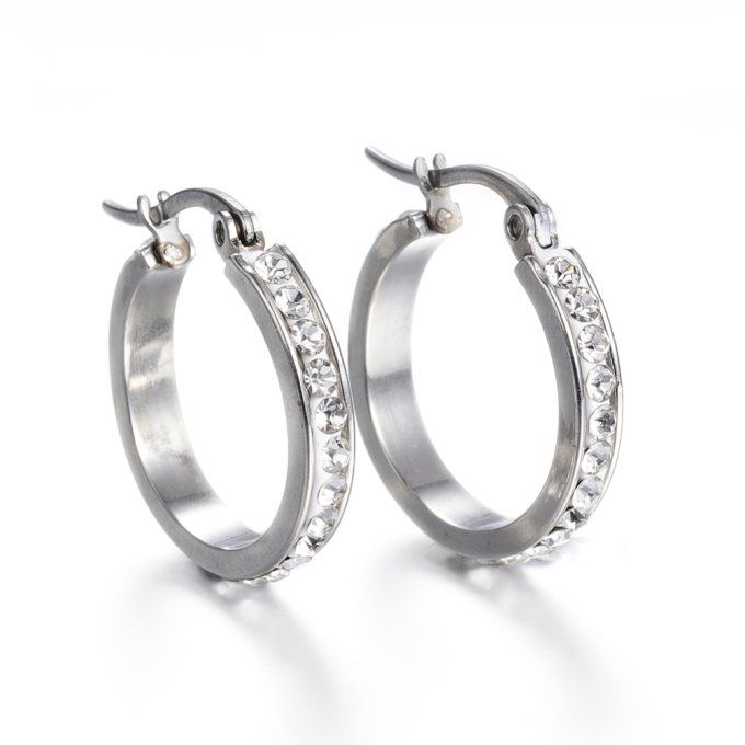 Créoles avec strass en acier