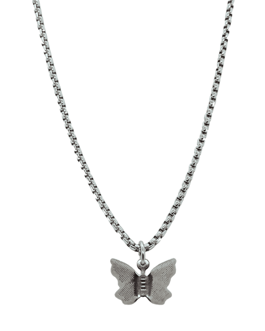 Collier acier pendentif papillon