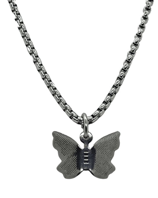 Collier acier pendentif papillon